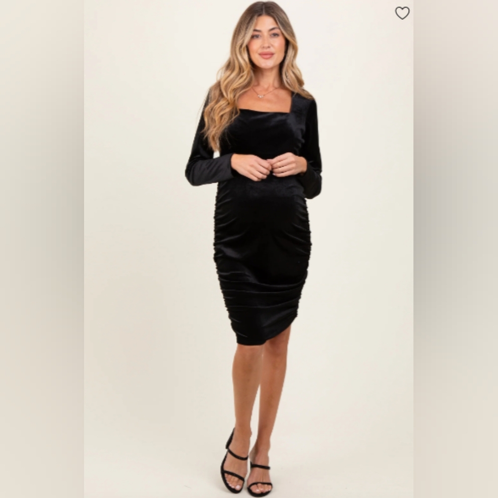 Maternity Dress Black Velvet Pinkblush NWT Square Neck Long Sleeve Midi